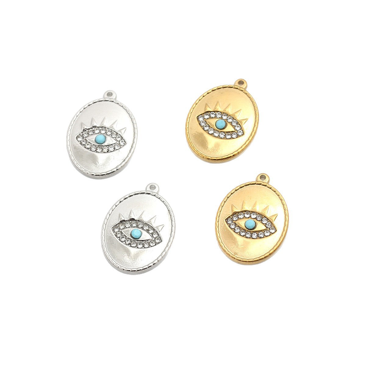 Eye Pendant In Titanium Steel With 18K Real Gold Plated And PVD Coated Electroplated Finish, Featuring Rhinestones, 1 PCS/Package