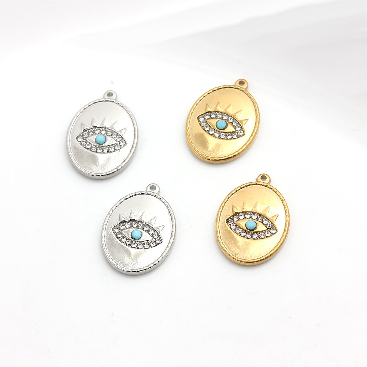 Eye Pendant In Titanium Steel With 18K Real Gold Plated And PVD Coated Electroplated Finish, Featuring Rhinestones, 1 PCS/Package