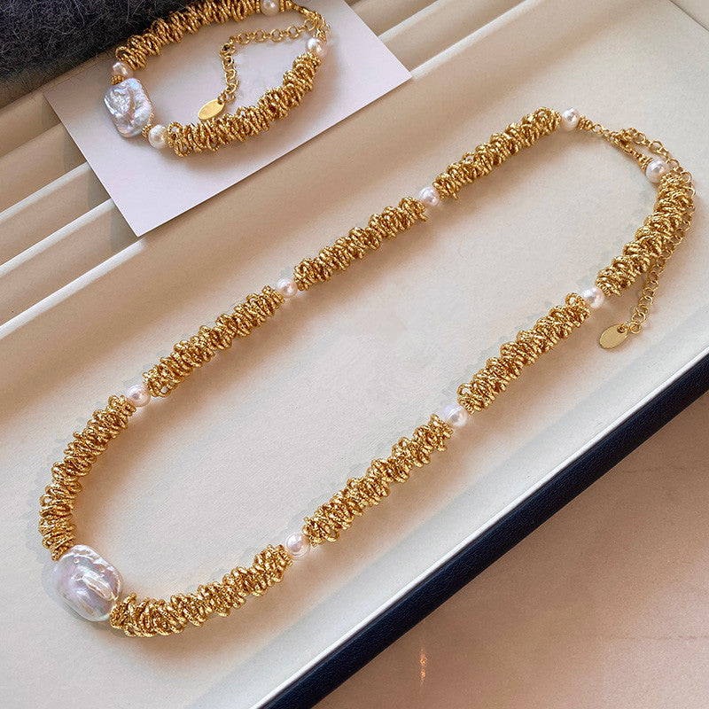 Baroque Style Freshwater Pearl Necklace For Women With Beaded Chain Featuring Freshwater Pearl Beading