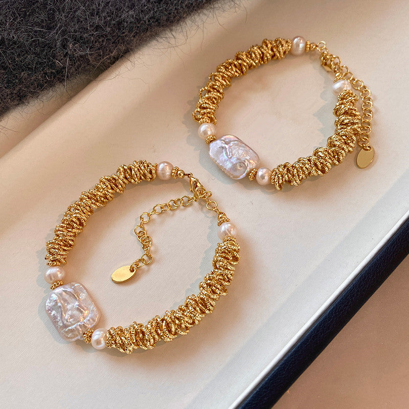 Baroque Style Freshwater Pearl Necklace For Women With Beaded Chain Featuring Freshwater Pearl Beading