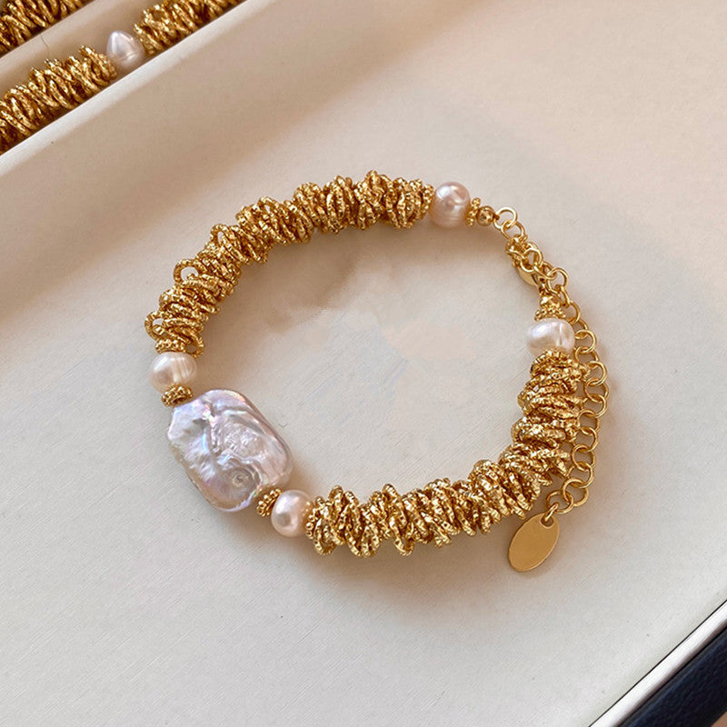 Baroque Style Freshwater Pearl Necklace For Women With Beaded Chain Featuring Freshwater Pearl Beading