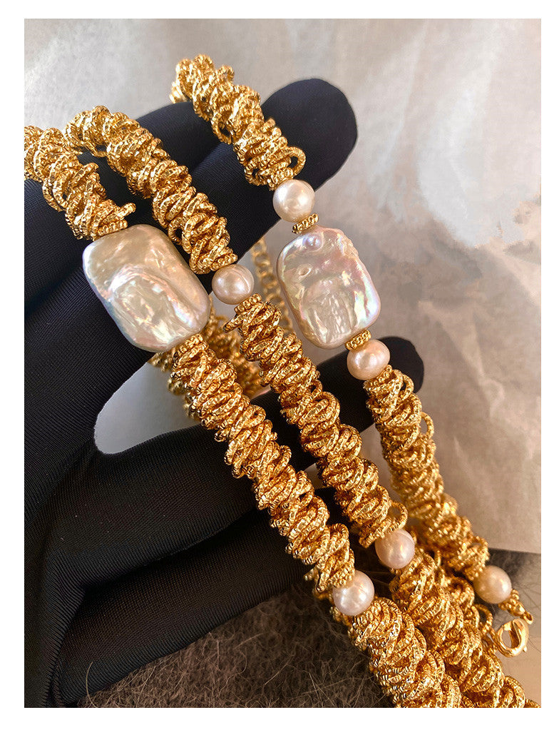 Baroque Style Freshwater Pearl Necklace For Women With Beaded Chain Featuring Freshwater Pearl Beading