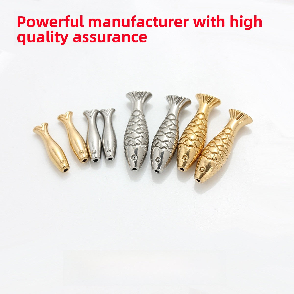 Handmade Fish Beads Jewelry Accessory In Titanium Steel With 18K Real Gold Plated PVD Coating, 1 PCS Package