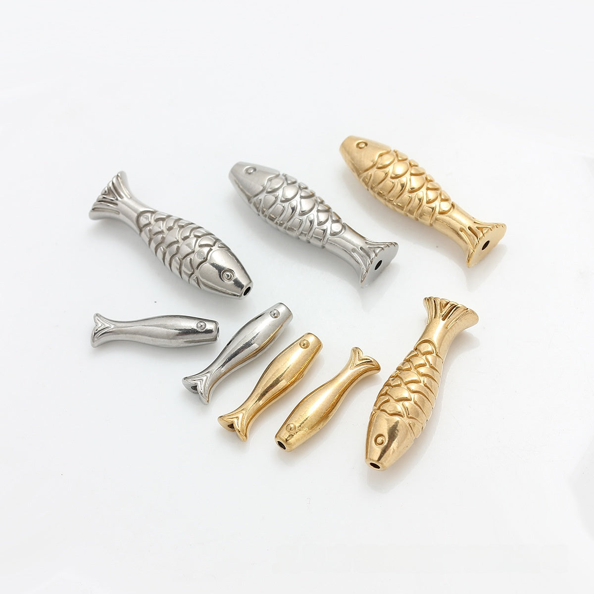 Handmade Fish Beads Jewelry Accessory In Titanium Steel With 18K Real Gold Plated PVD Coating, 1 PCS Package