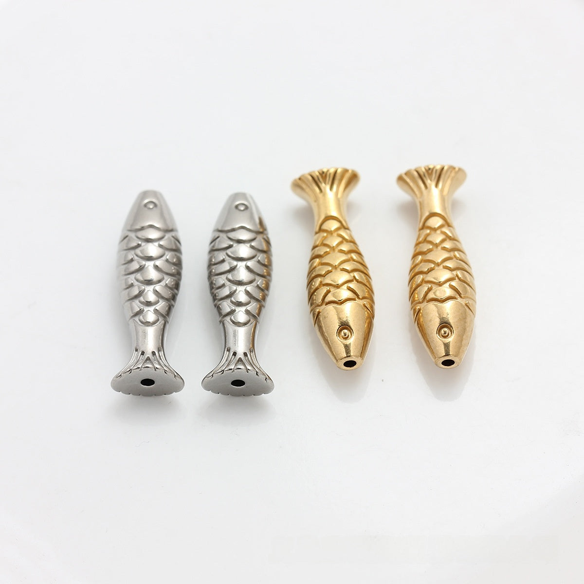 Handmade Fish Beads Jewelry Accessory In Titanium Steel With 18K Real Gold Plated PVD Coating, 1 PCS Package
