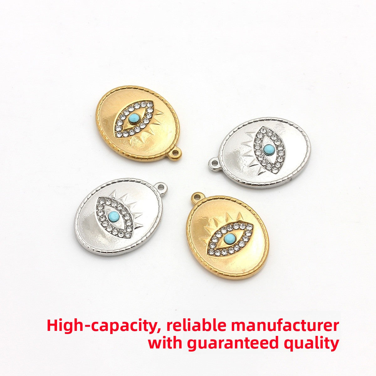 Eye Pendant In Titanium Steel With 18K Real Gold Plated And PVD Coated Electroplated Finish, Featuring Rhinestones, 1 PCS/Package
