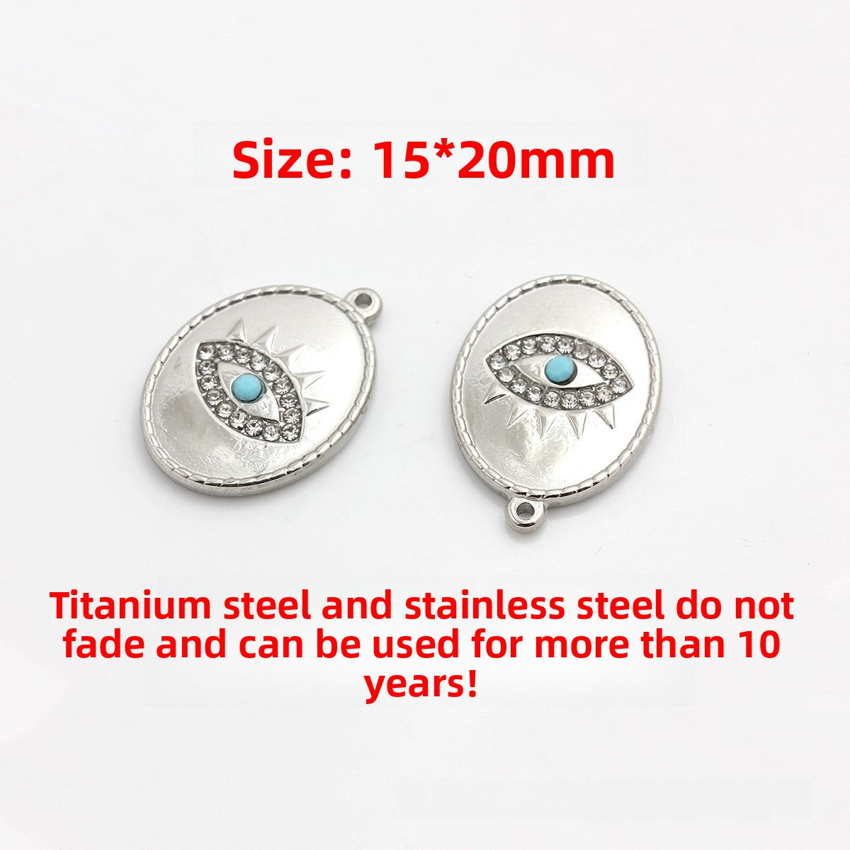 Eye Pendant In Titanium Steel With 18K Real Gold Plated And PVD Coated Electroplated Finish, Featuring Rhinestones, 1 PCS/Package