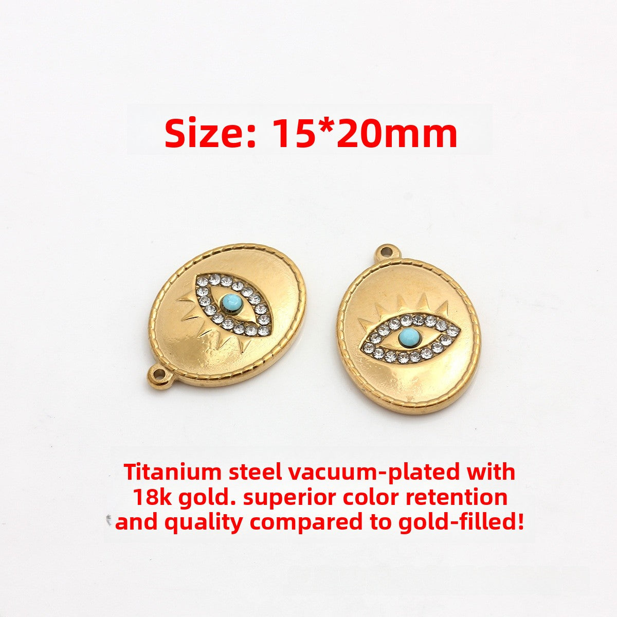 Eye Pendant In Titanium Steel With 18K Real Gold Plated And PVD Coated Electroplated Finish, Featuring Rhinestones, 1 PCS/Package