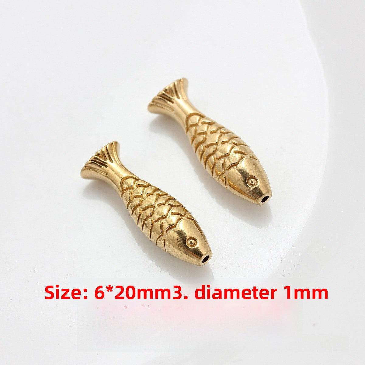 Handmade Fish Beads Jewelry Accessory In Titanium Steel With 18K Real Gold Plated PVD Coating, 1 PCS Package