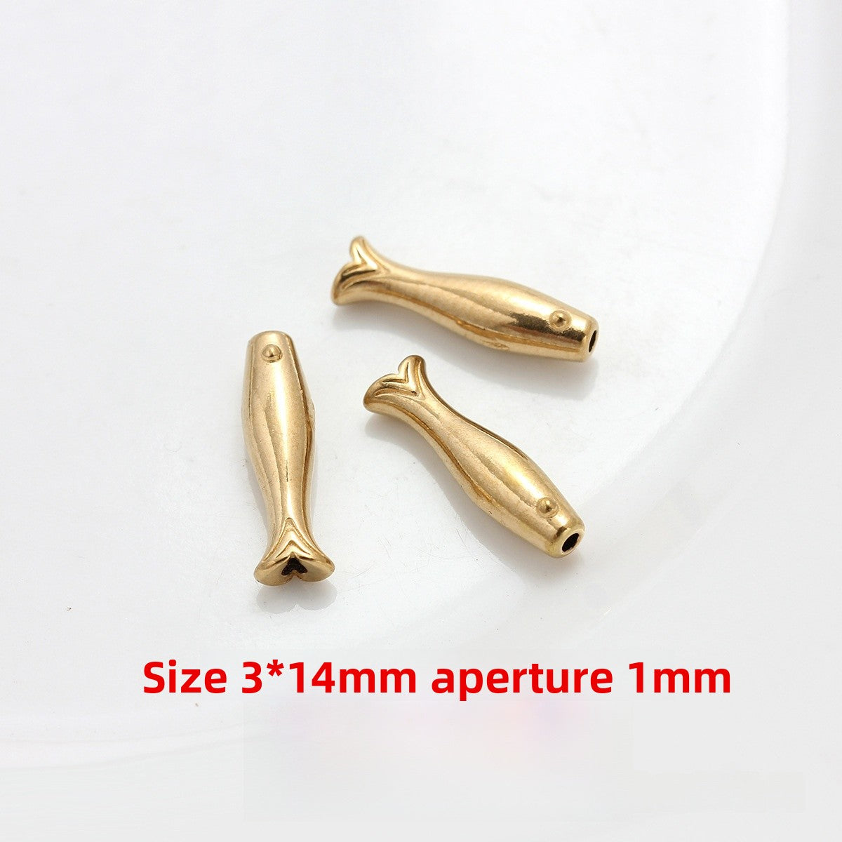 Handmade Fish Beads Jewelry Accessory In Titanium Steel With 18K Real Gold Plated PVD Coating, 1 PCS Package