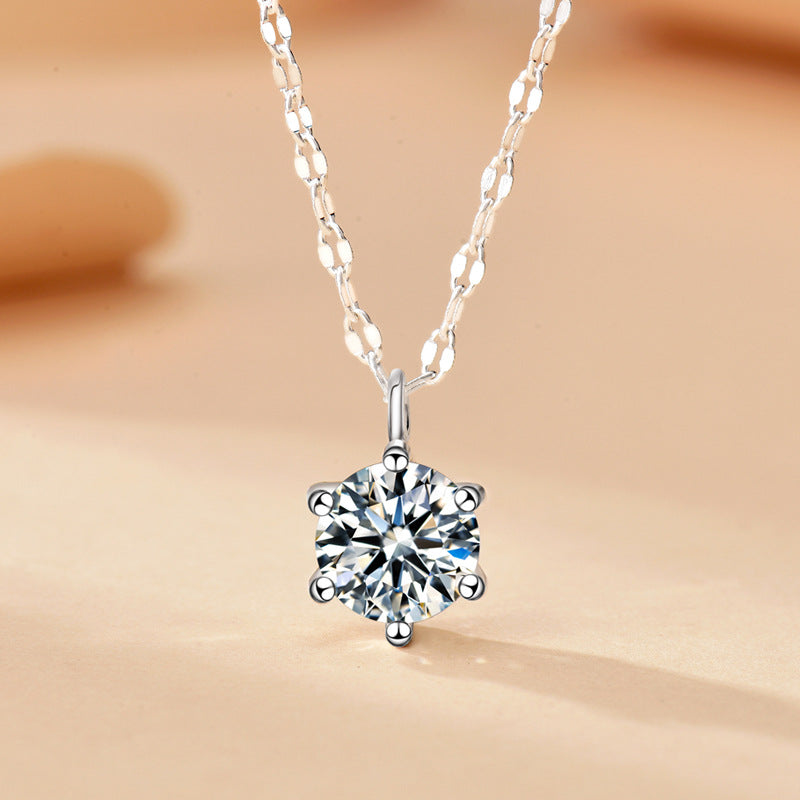 New Style Hexagon Pendant Necklace For Women In 925 Sterling Silver With Claw Setting And Zircon, Featuring Coffee Bean Chain