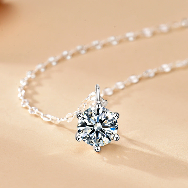 New Style Hexagon Pendant Necklace For Women In 925 Sterling Silver With Claw Setting And Zircon, Featuring Coffee Bean Chain