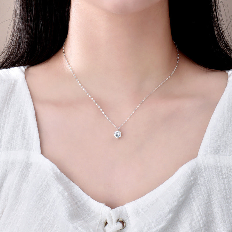 New Style Hexagon Pendant Necklace For Women In 925 Sterling Silver With Claw Setting And Zircon, Featuring Coffee Bean Chain