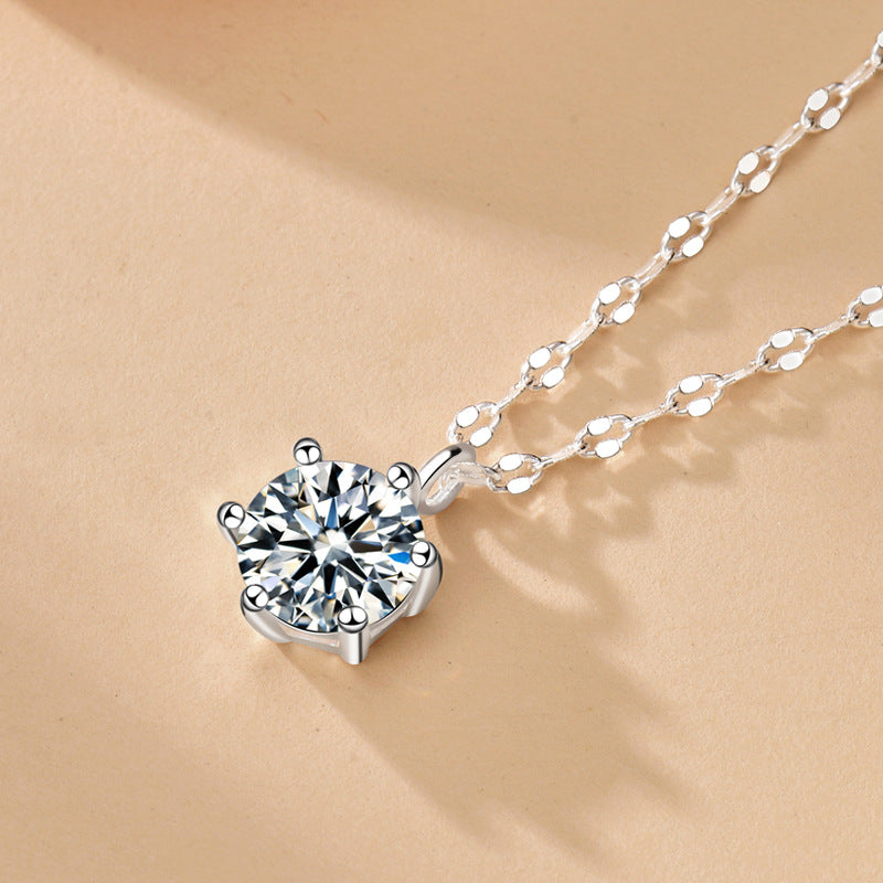 New Style Hexagon Pendant Necklace For Women In 925 Sterling Silver With Claw Setting And Zircon, Featuring Coffee Bean Chain