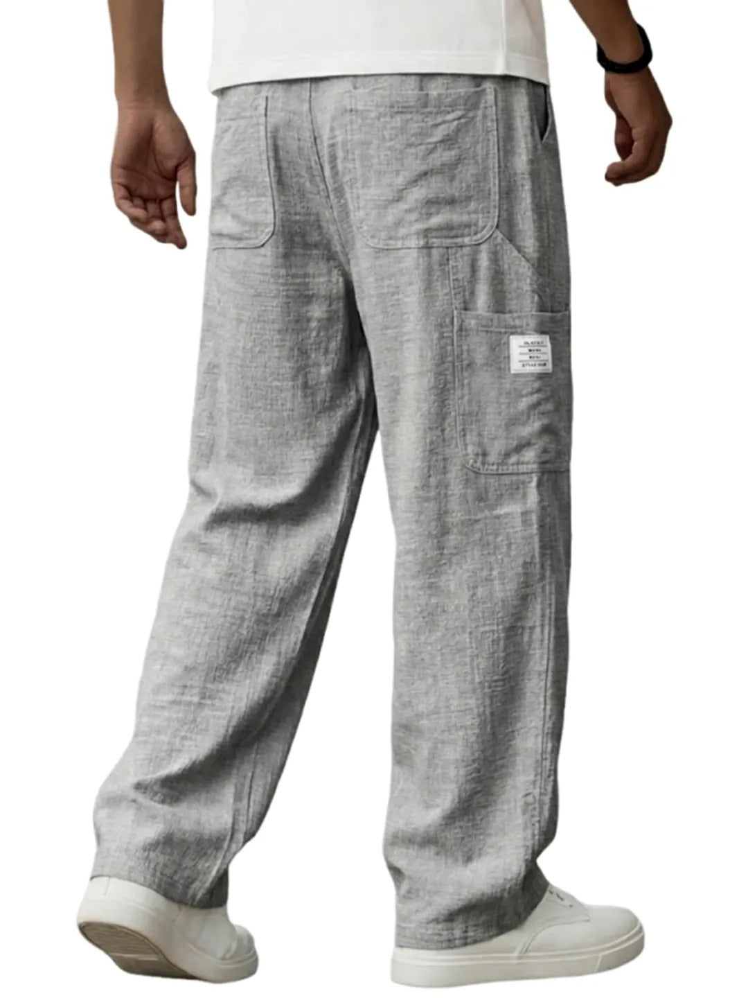 Men's Solid Color Full Length Sport Casual Pants In Linen Fabric Featuring Practical Pockets