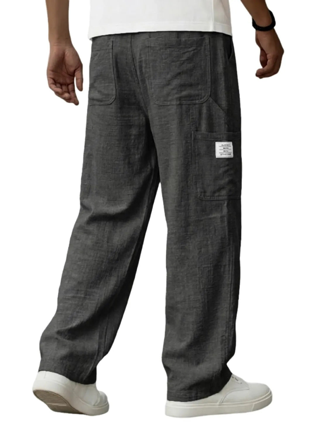 Men's Solid Color Full Length Sport Casual Pants In Linen Fabric Featuring Practical Pockets