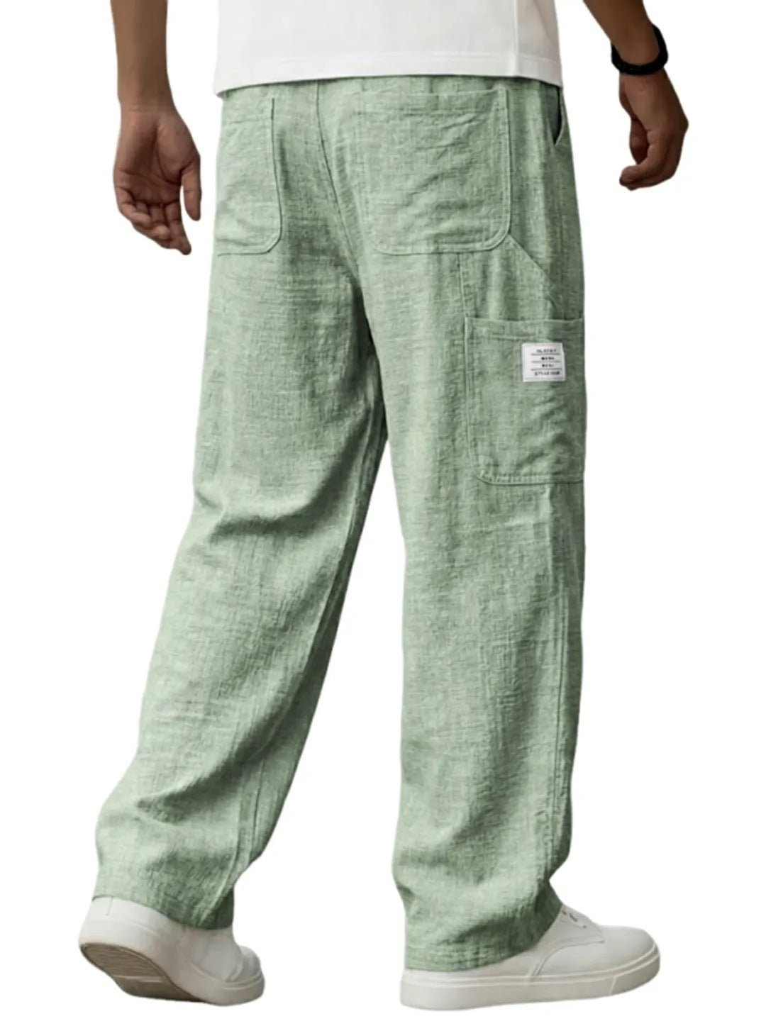 Men's Solid Color Full Length Sport Casual Pants In Linen Fabric Featuring Practical Pockets