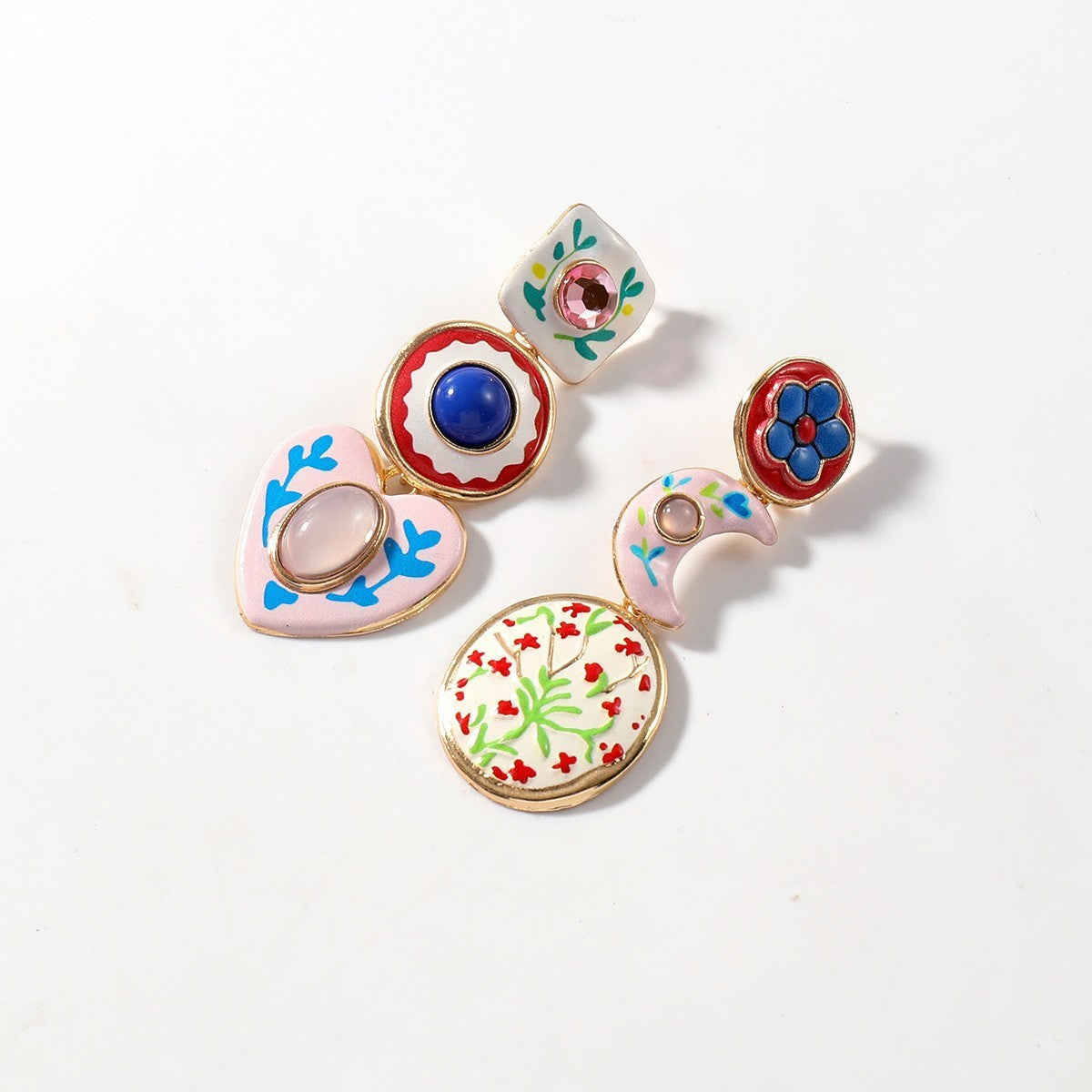 Exaggerated Heart Shape Earrings For Women In Alloy With Rhinestones Featuring Asymmetrical Craft And Colour