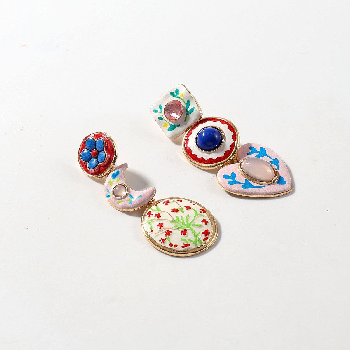 Exaggerated Heart Shape Earrings For Women In Alloy With Rhinestones Featuring Asymmetrical Craft And Colour
