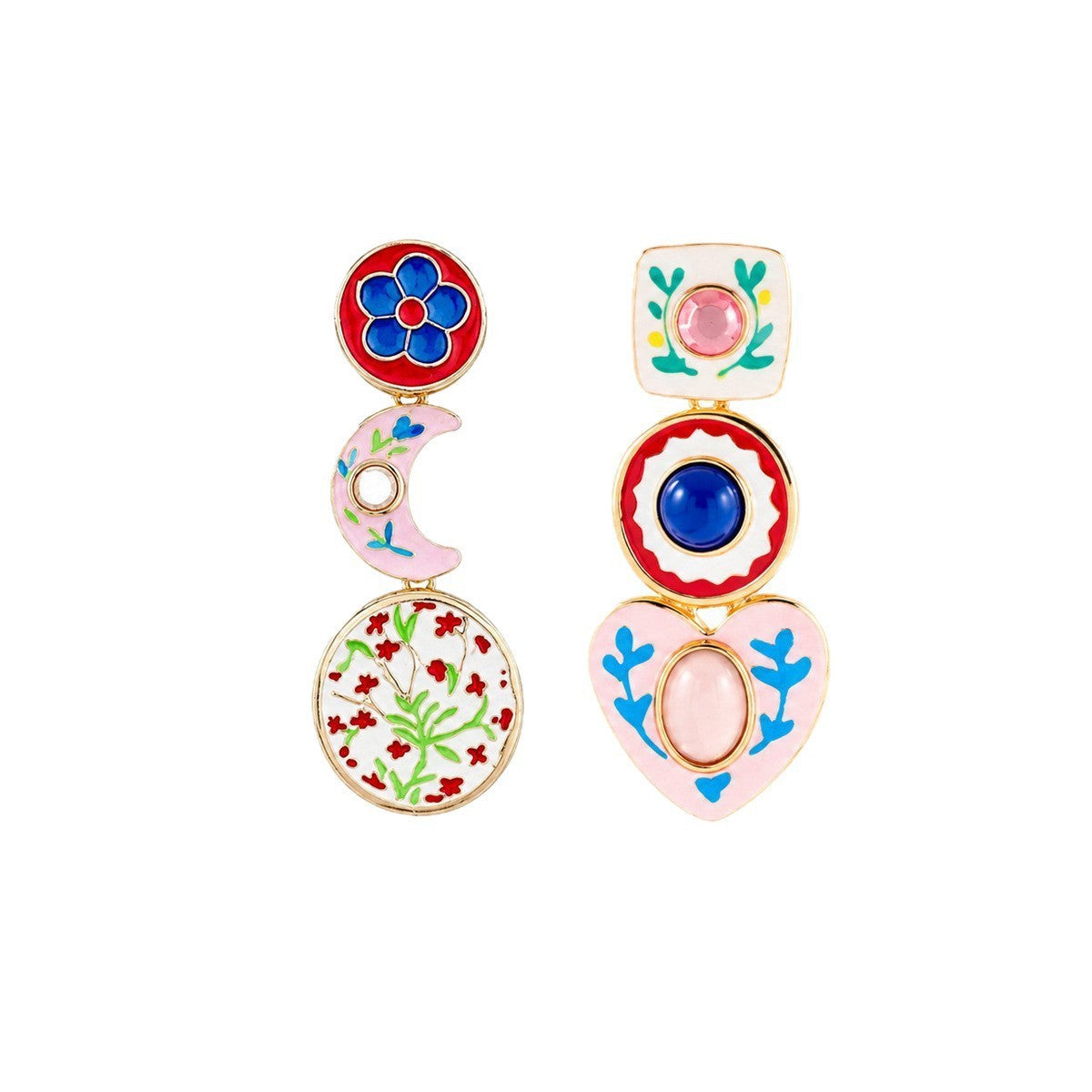 Exaggerated Heart Shape Earrings For Women In Alloy With Rhinestones Featuring Asymmetrical Craft And Colour