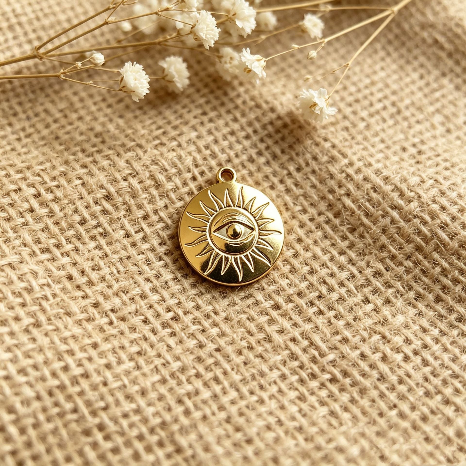 Devil's Eye Titanium Steel Pendant With Electroplated Finish In Retro Style, Gold Jewelry Accessory