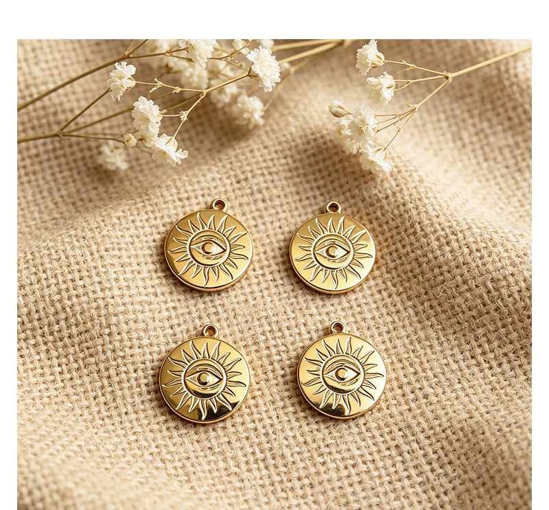Devil's Eye Titanium Steel Pendant With Electroplated Finish In Retro Style, Gold Jewelry Accessory