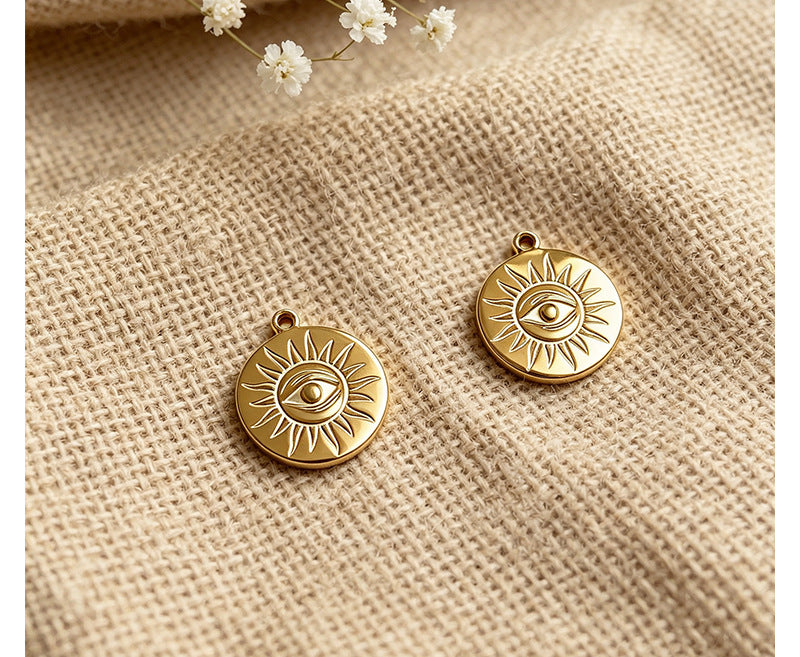 Devil's Eye Titanium Steel Pendant With Electroplated Finish In Retro Style, Gold Jewelry Accessory