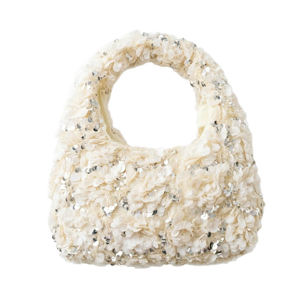 Floral Square Fabric Handbag With Sequins, Top Handle Design For Autumn