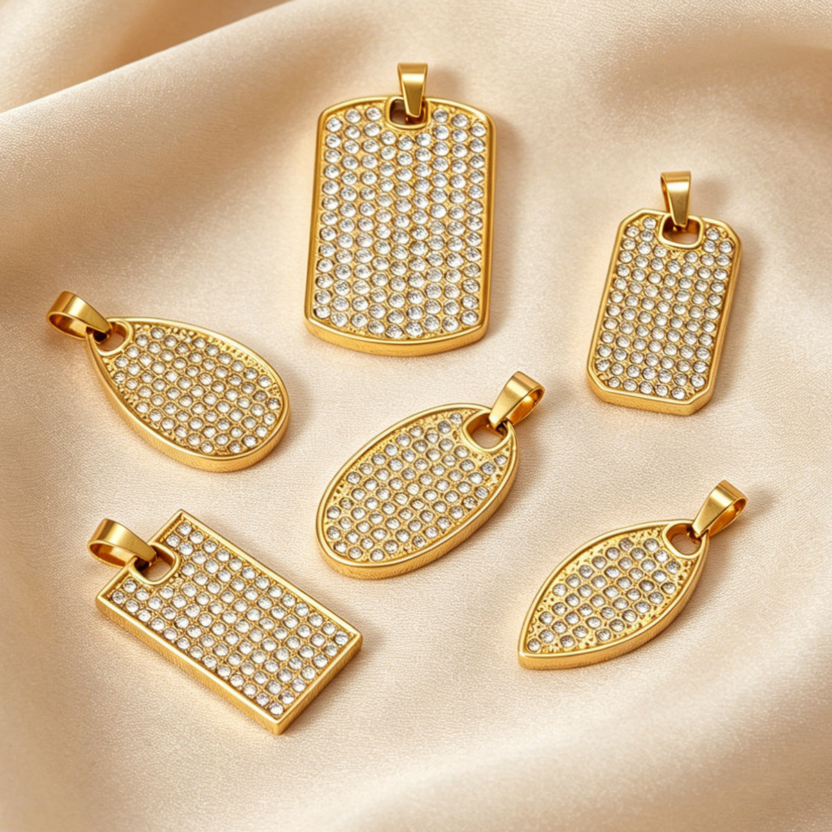 Geometric Pendant For Women In 304 Stainless Steel With 18K Real Gold Plated PVD Coating, Waterproof Non Tarnish, And Rhinestone Inlay