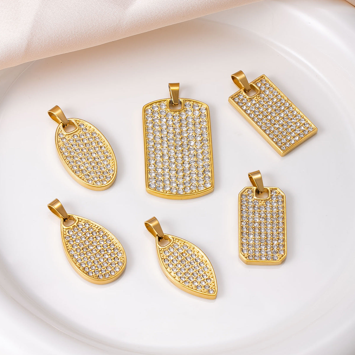 Geometric Pendant For Women In 304 Stainless Steel With 18K Real Gold Plated PVD Coating, Waterproof Non Tarnish, And Rhinestone Inlay