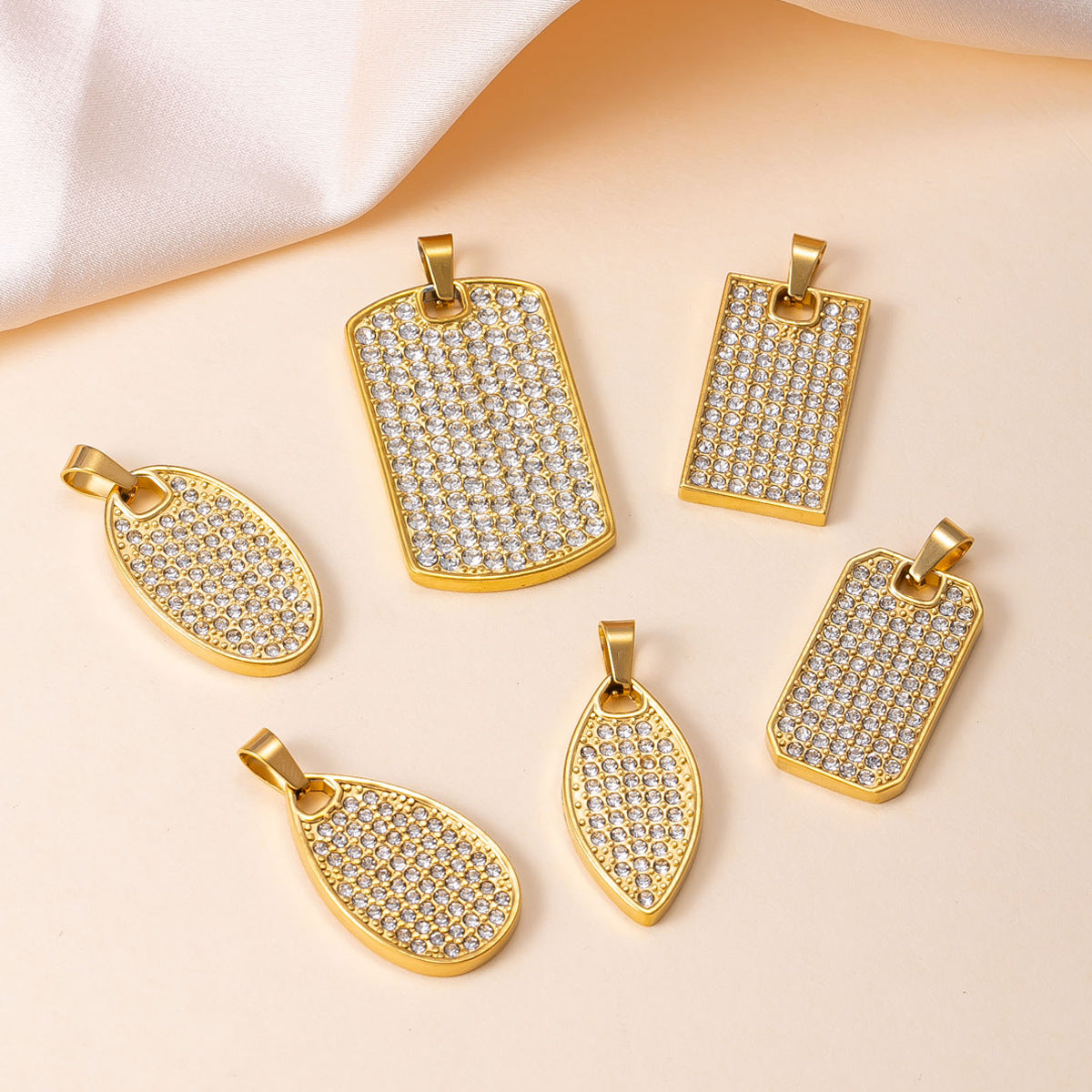 Geometric Pendant For Women In 304 Stainless Steel With 18K Real Gold Plated PVD Coating, Waterproof Non Tarnish, And Rhinestone Inlay
