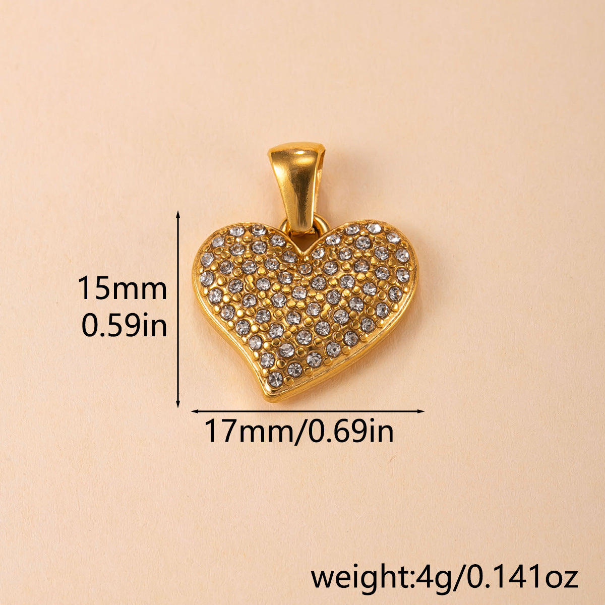Heart Shape Pendant For Women In 304 Stainless Steel With PVD Coated Gold Plating And Rhinestone Inlay