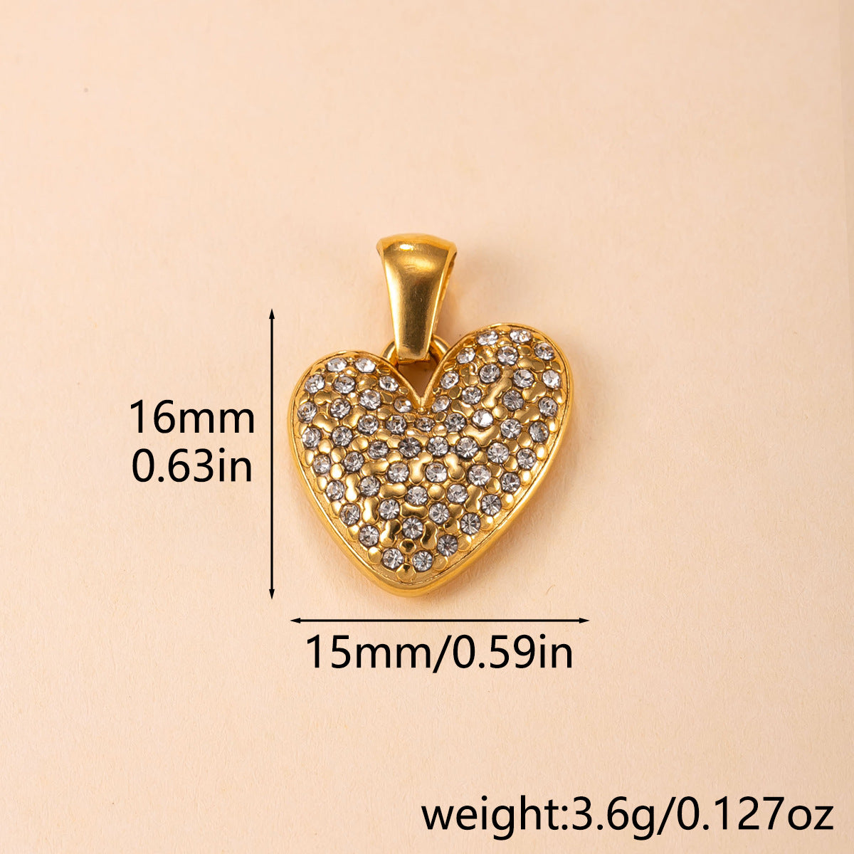 Heart Shape Pendant For Women In 304 Stainless Steel With PVD Coated Gold Plating And Rhinestone Inlay