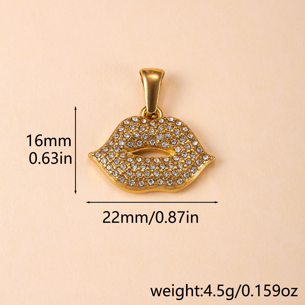 Heart Shape Pendant For Women In 304 Stainless Steel With PVD Coated Gold Plating And Rhinestone Inlay