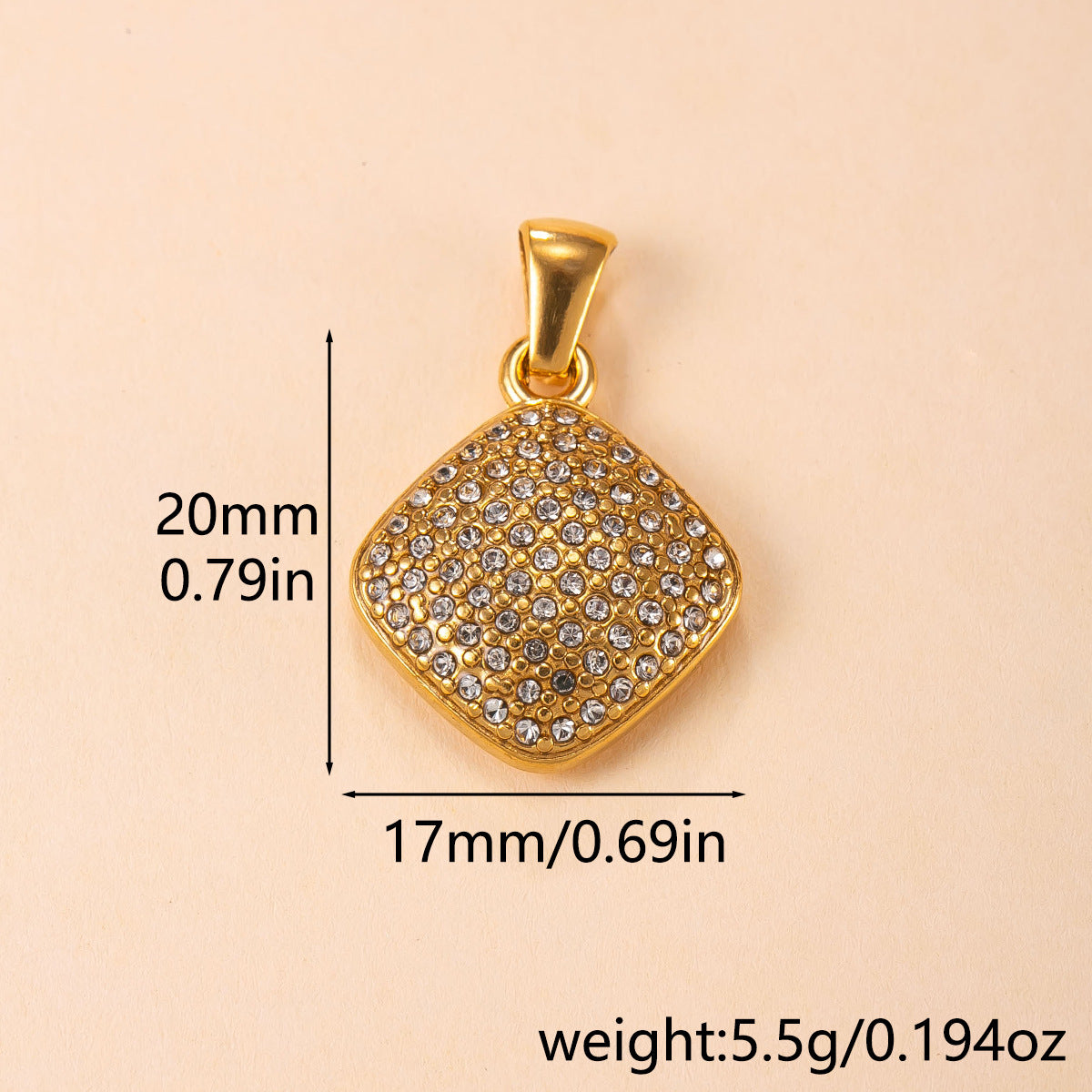 Heart Shape Pendant For Women In 304 Stainless Steel With PVD Coated Gold Plating And Rhinestone Inlay