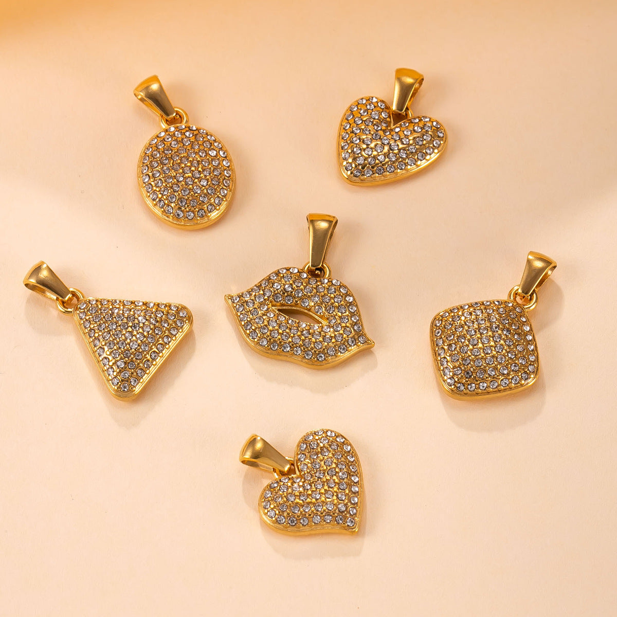 Heart Shape Pendant For Women In 304 Stainless Steel With PVD Coated Gold Plating And Rhinestone Inlay