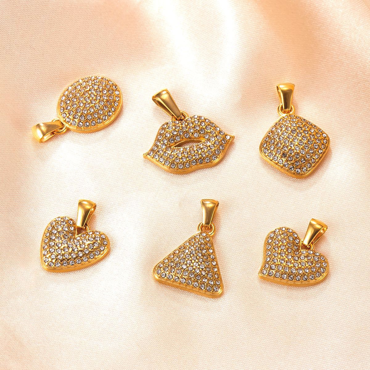 Heart Shape Pendant For Women In 304 Stainless Steel With PVD Coated Gold Plating And Rhinestone Inlay