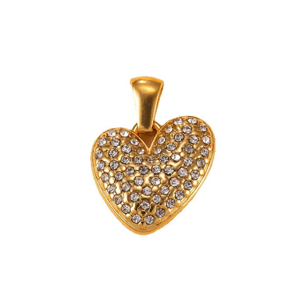 Heart Shape Pendant For Women In 304 Stainless Steel With PVD Coated Gold Plating And Rhinestone Inlay