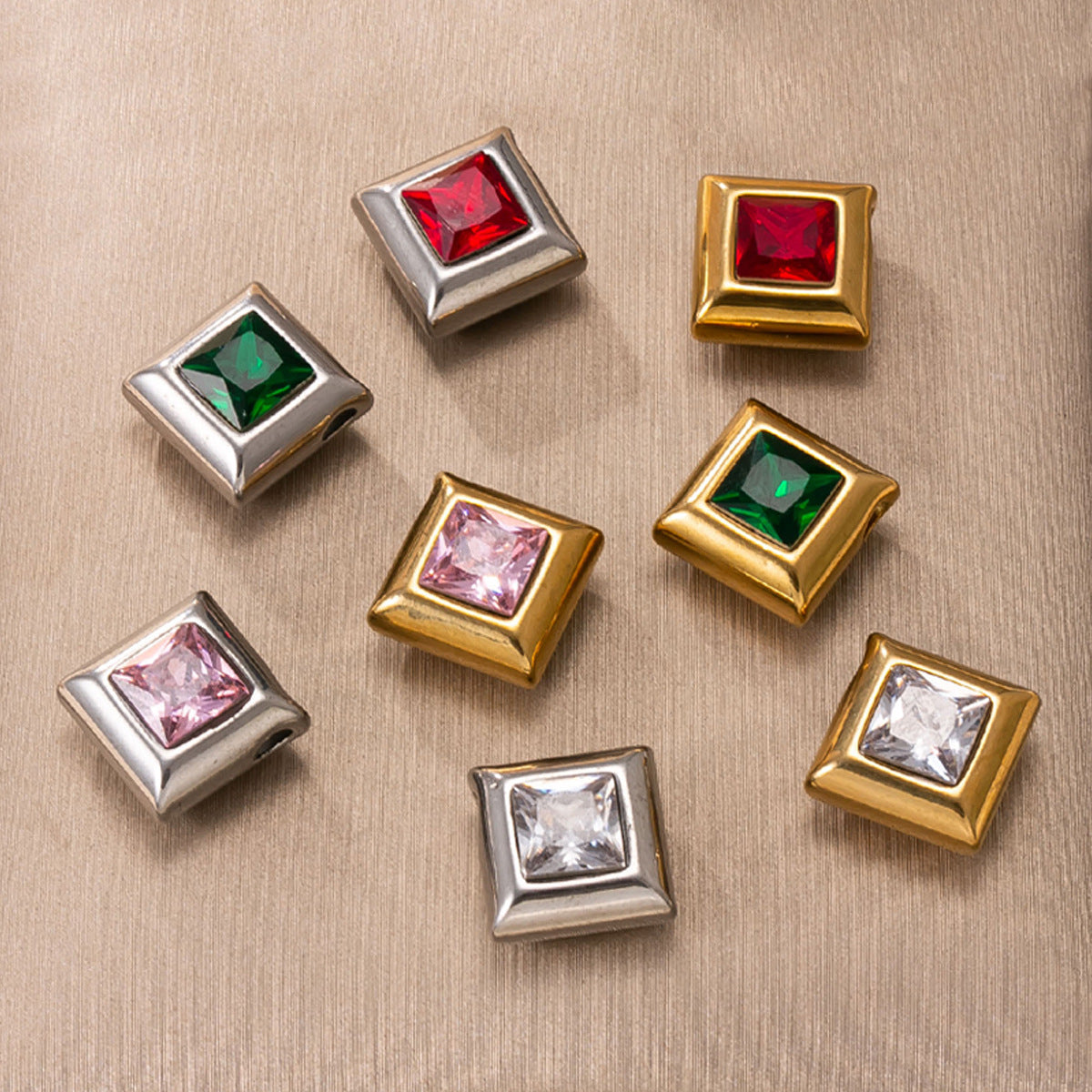 Geometric Pendant In 304 Stainless Steel With 18K Real Gold Plated PVD Coating And Zircon Inlay, Electroplated Finish