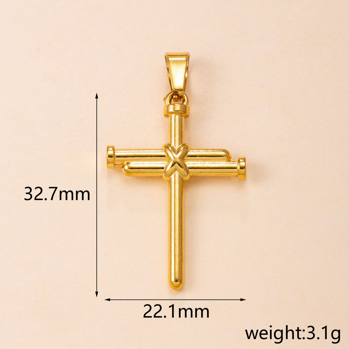 Maillard Style Cross Pendant In Titanium Steel With PVD Coated Gold Plating, Perfect For Daily Wear
