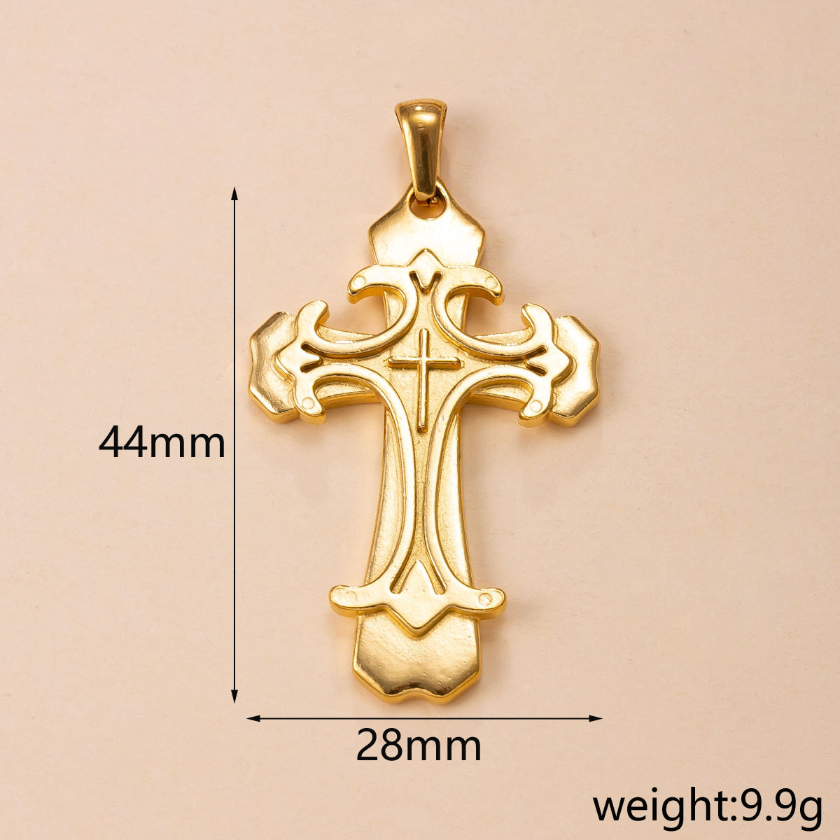 Maillard Style Cross Pendant In Titanium Steel With PVD Coated Gold Plating, Perfect For Daily Wear