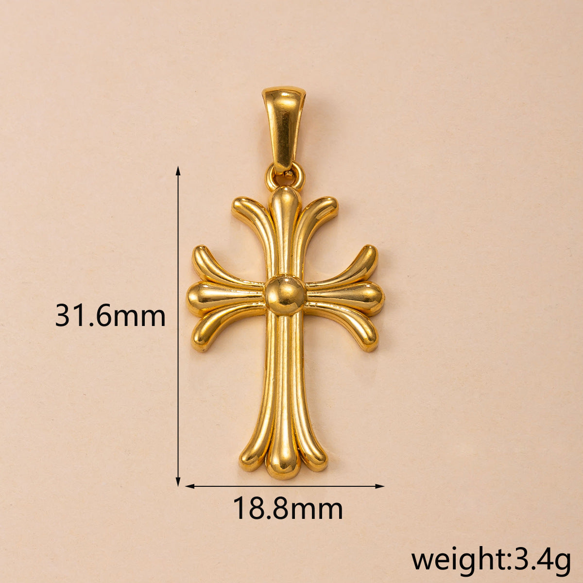 Maillard Style Cross Pendant In Titanium Steel With PVD Coated Gold Plating, Perfect For Daily Wear