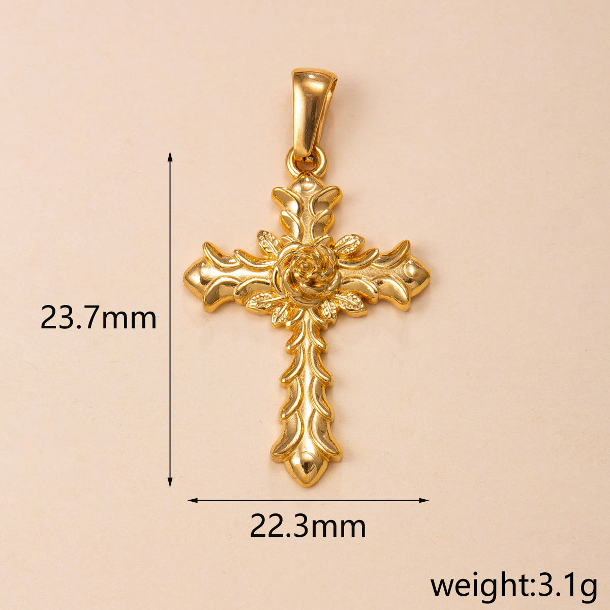 Maillard Style Cross Pendant In Titanium Steel With PVD Coated Gold Plating, Perfect For Daily Wear
