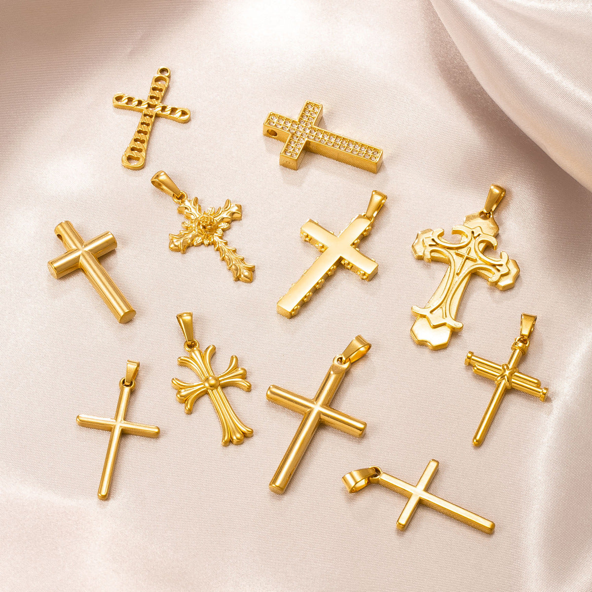 Maillard Style Cross Pendant In Titanium Steel With PVD Coated Gold Plating, Perfect For Daily Wear