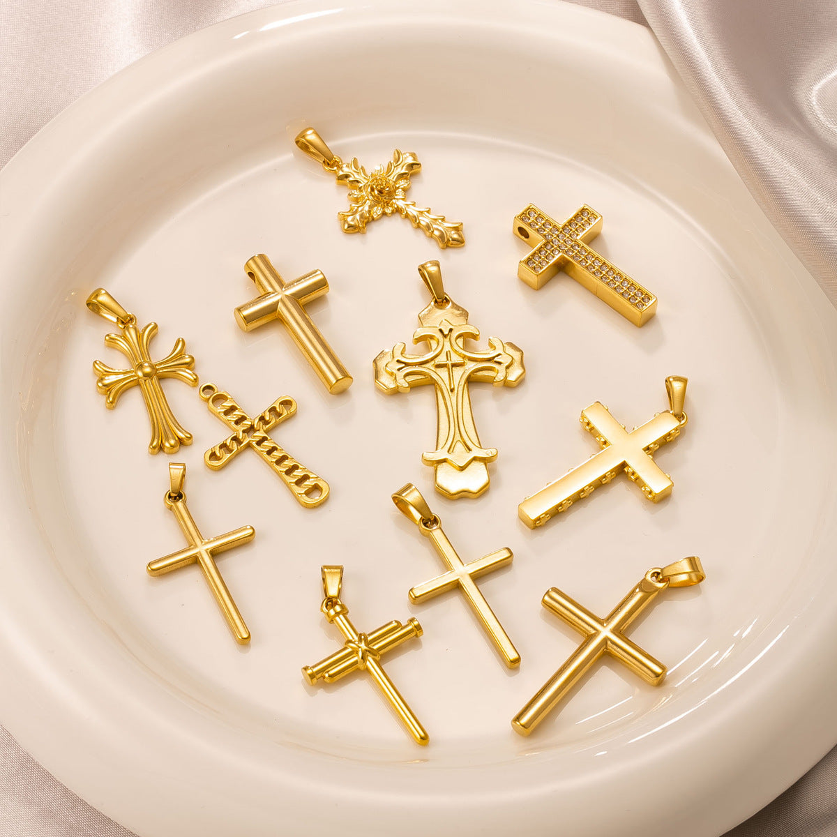 Maillard Style Cross Pendant In Titanium Steel With PVD Coated Gold Plating, Perfect For Daily Wear