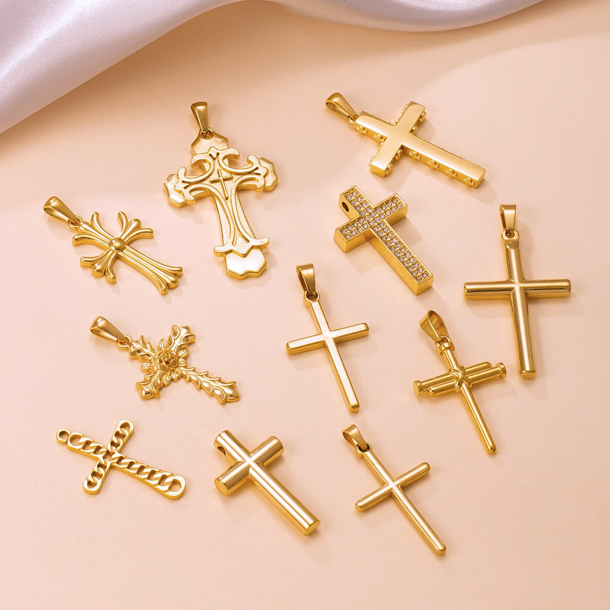 Maillard Style Cross Pendant In Titanium Steel With PVD Coated Gold Plating, Perfect For Daily Wear