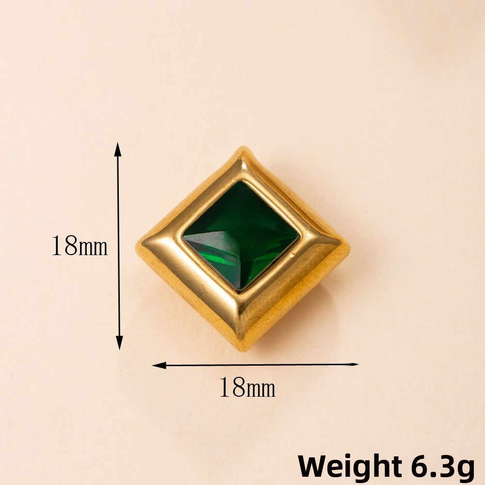 Geometric Pendant In 304 Stainless Steel With 18K Real Gold Plated PVD Coating And Zircon Inlay, Electroplated Finish