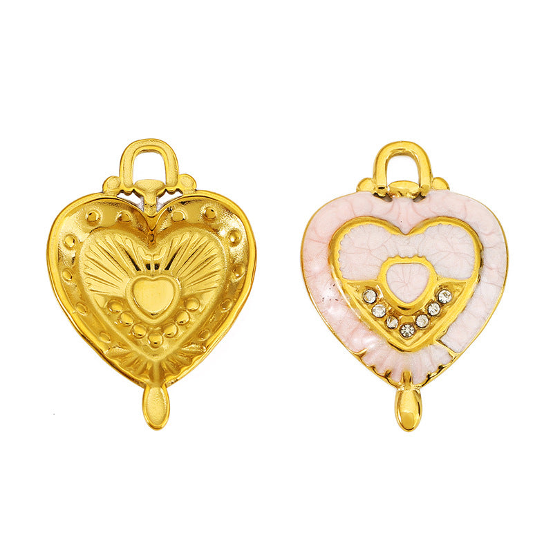 Heart Shape Pendant In 304 Stainless Steel With 18K Real Gold Plated PVD Coating And Rhinestone Inlay