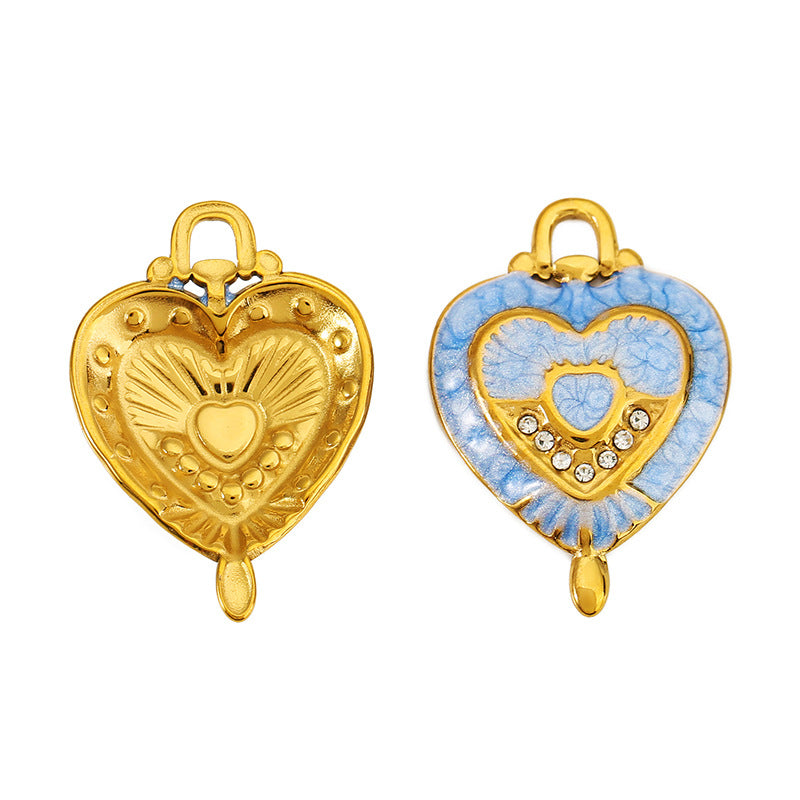Heart Shape Pendant In 304 Stainless Steel With 18K Real Gold Plated PVD Coating And Rhinestone Inlay