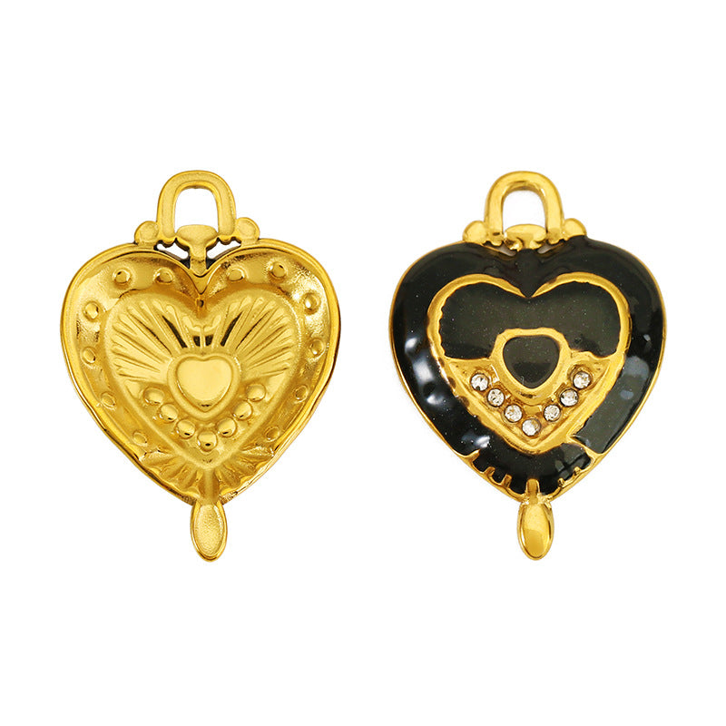 Heart Shape Pendant In 304 Stainless Steel With 18K Real Gold Plated PVD Coating And Rhinestone Inlay